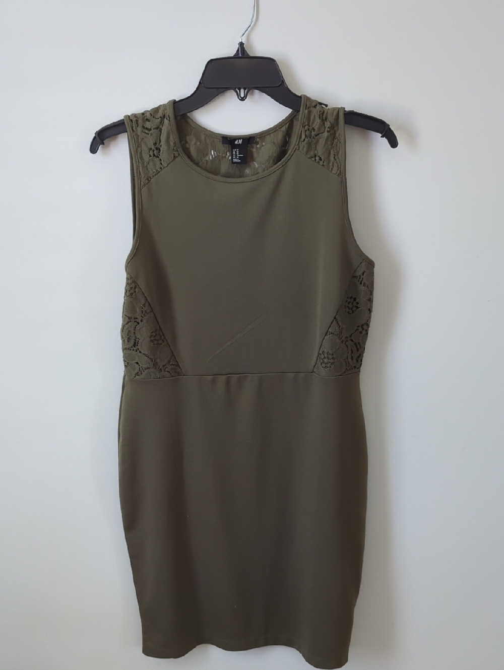 H&M Olive Lace-Inset Sleeveless Mini Dress